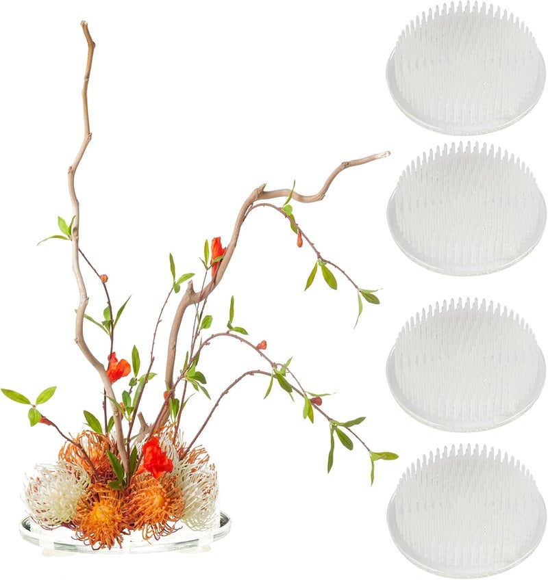 Calsoling 4 Pieces Flower Frog Transparent Flower Arrangement Holder, Round Pin Flower Holder Floral Arranging Frog with 3 Suction Cup from Japanese Ikebana Art for Home Plant Decoration DIY Craft - Image 1